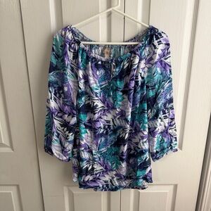 Chico’s tropical palm tree‎ floral blouse size 2 US large
